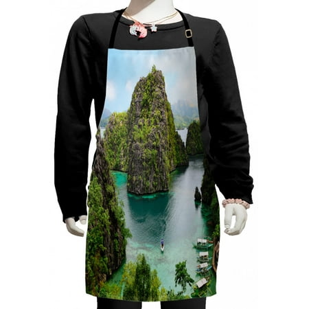 

Island Kids Apron Landscape of Majestic Cliff in Philippines Wild Hot Nature Resort Off Picture Boys Girls Apron Bib with Adjustable Ties for Cooking Baking Painting Green Brown Blue by Ambesonne
