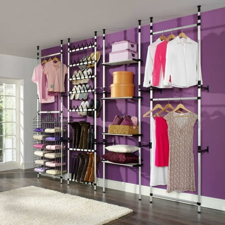 

Telescopic Aluminum Wardrobe System with Adjustable Rods Shelf and Easy Installation - Ideal for Small Spaces