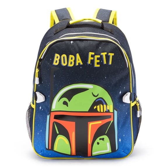 Disney Store Official Star Wars Backpack - Kids Backpack with Textured Lettering, Adjustable Straps, Zip Compartments & Mesh Pockets, Screen Art Featuring Boba Fett - Water Resistant