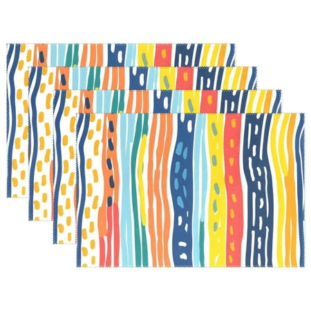 

Ryvnso Placemats Set of 4 Rainbow Geometric Stripes Hand Drawn Dining Mats Heat-Resistant Non-Slip Washable Table Mat