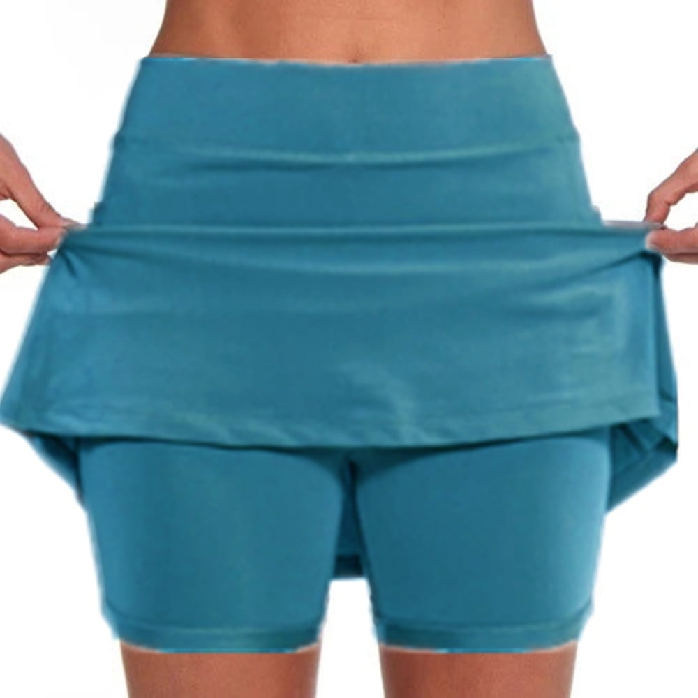 Women's Solid Color Double Layer Skort With Pockets Skirt Shorts - image 2