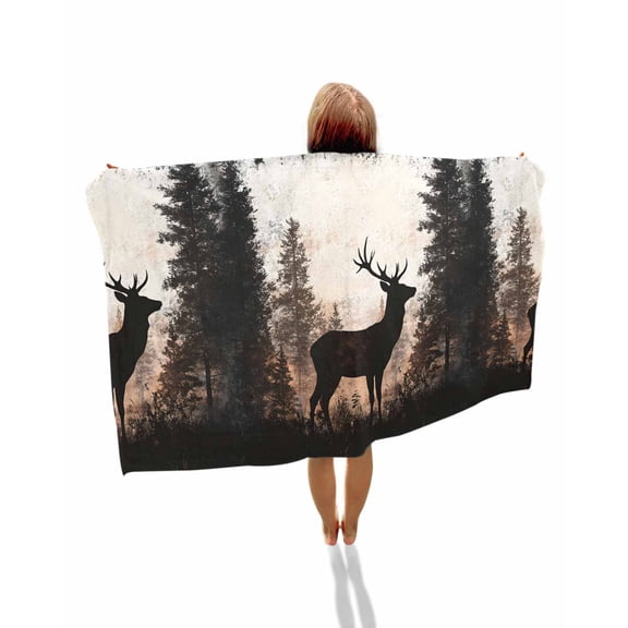 Forest Tree Elk Beach Towels Oversized Super Absorbent, Vintage Black Deer Animal Wild Plant Lightweight Bath Towel Quick Dry Sets For Bathroom/Pool/Rv Camping/Beach Play/Gym Room/Picnic 35"x70"