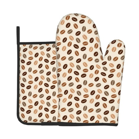 

Xecao Cute Coffee Bean Print Pattern Oven Mitts and Pot Holders Sets Heat Resistant Silicone Oven Mittens Extra Thicken Long Kitchen Cotton Oven Glove for Cooking
