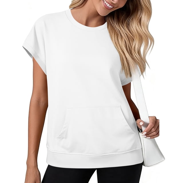 Camiseta Negra de Manga Larga de Manga Corta de la Mujer Batwing con Bolsillo de Canguro, Top Casual de Lana Suave para el Salón Y el Uso Diario