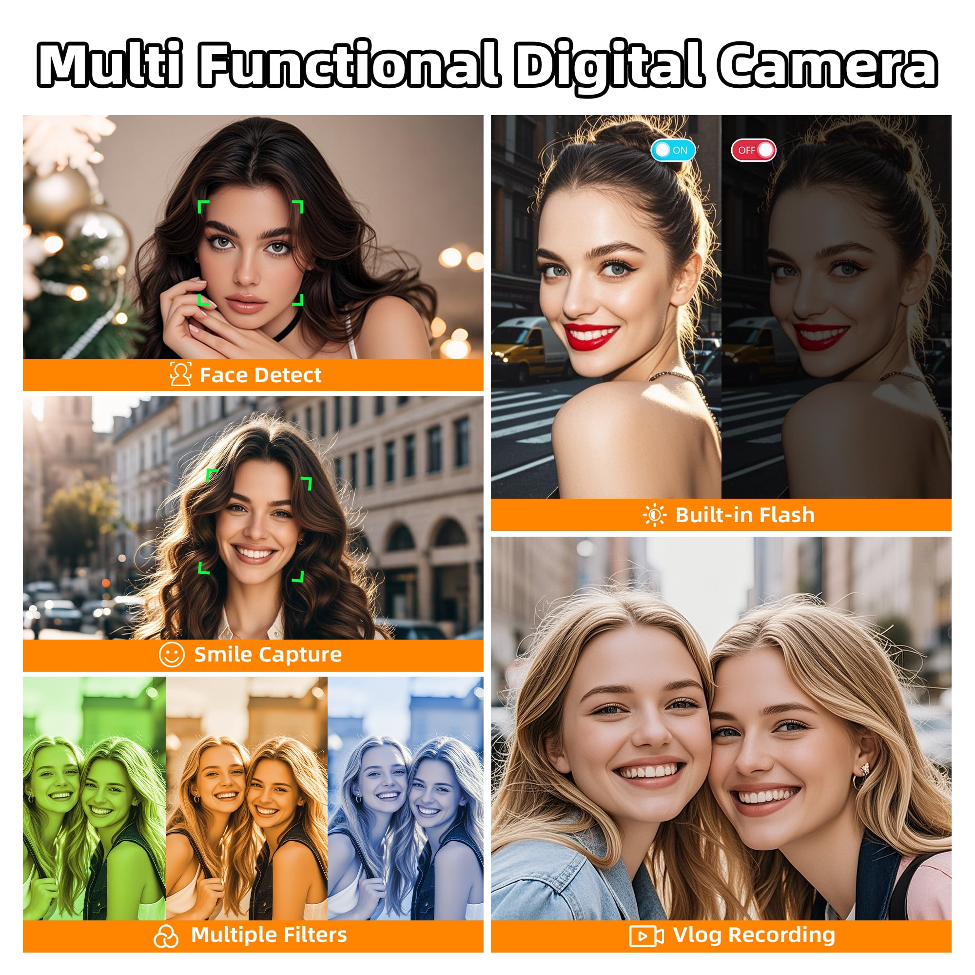 Digital Camera 5K 80MP 18X Zoom with Dual Screen Vlogging Camera, Autofocus WiFi Compact Camcorder Face Detection Beauty Mode for YouTube TikTok Content Creator 64GB Card & 2 Batteries White