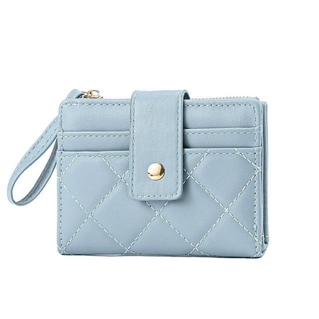 Women Wallet Wristlet Bi-fold Multi-slots Zipper Solid Color Credit Card Holder Faux Leather Students Short Purse Case Shopping Use
