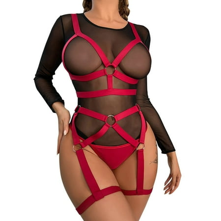 

Womens Lingerie Sets Clearance Bib Pants Coverall Bodysuit Lingerie One-Piece Leotard Women Sports Bra Red S