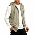 thumbnail image 2 of TKKCS Mens Sleeveless Zip Up Hoodie Jacket- Drawstring Loose Fit Casual Workout Layering Outerwear with Pockets Khaki Size XL, 2 of 7