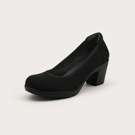 

Pennysue Women s Chunky Heel Pumps Black Sedue Closed Toe Shoes 10M