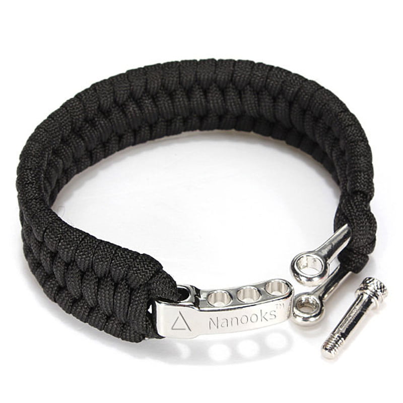 Black Podokas Paracord Bracelet Buckle Survival with Available in 3 Adjustable Stainless Steel Shackle for Outdoor Essential for Hiking Travelling Camping Gear Kit