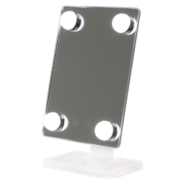 FRCOLOR mirror White ABS Vanity mirror with LED Lights and Swivel Design for Desktop Use 3 Gears Adjustment Modes,12.01"X7.36"X4.33"