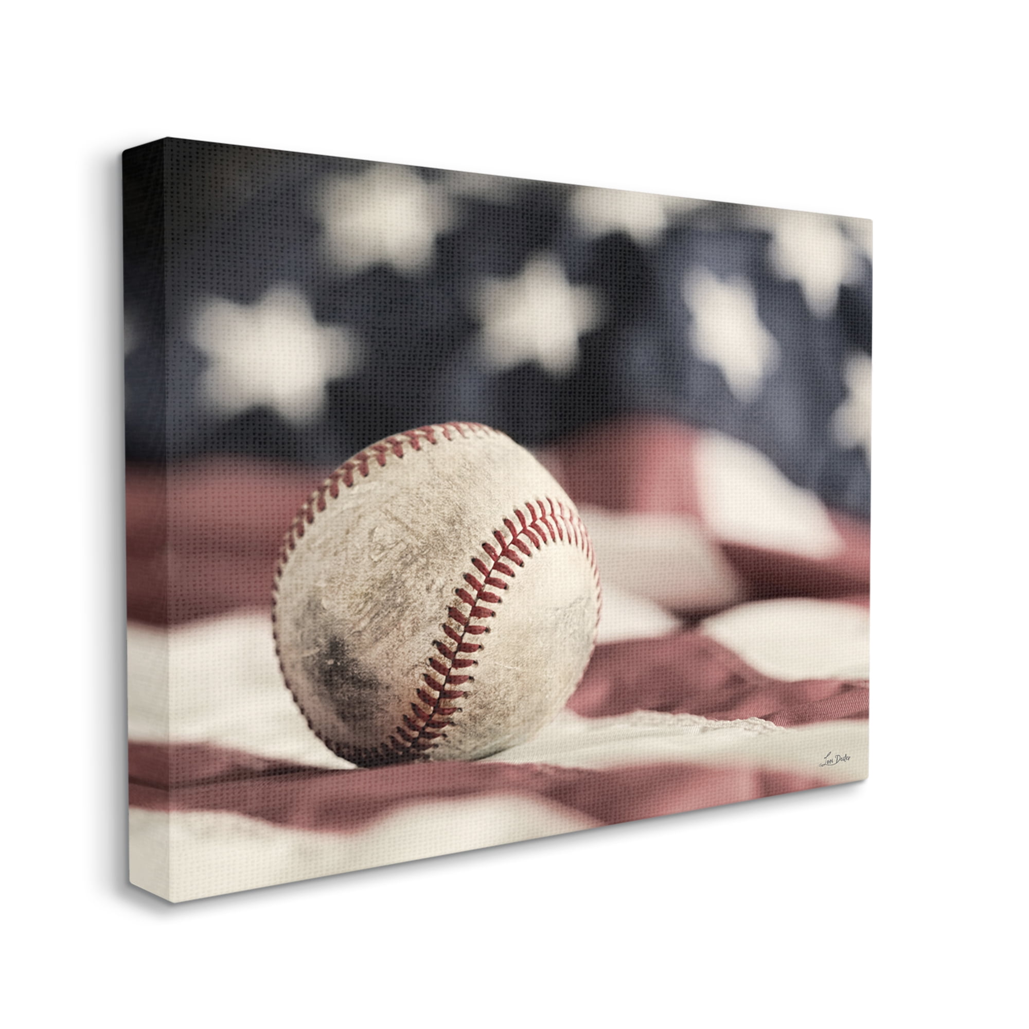 Stupell Industries Baseball & American Flag Sports Photography Gallery Wrapped Canvas Print Wall Art, 48 x 36