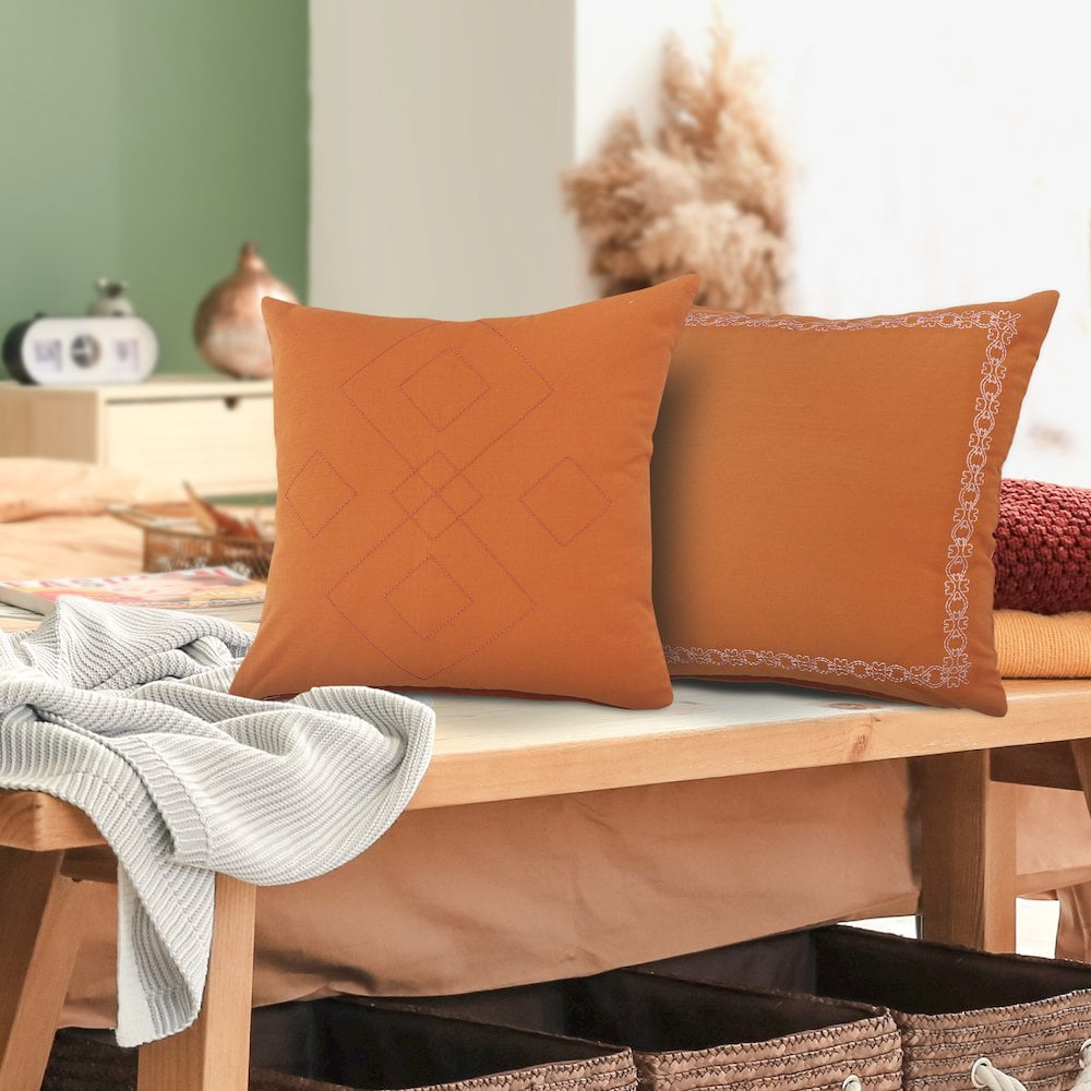 LR Home Ox Bay Orange Solid All-Natural Cotton Pillow Cover