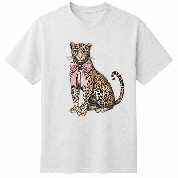 Leopard Pink Bow Graphic T-Shirt | Unisex Classic Fit Tee | Sizes S–4XL