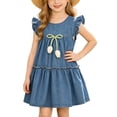 thumbnail image 2 of Zpanxa Girl Dress Girl's Flowy Casual Dress Graphic Print Flutter Sleeve Sleeveless Round Neck Dresses Dark Blue 12 Months, 2 of 9