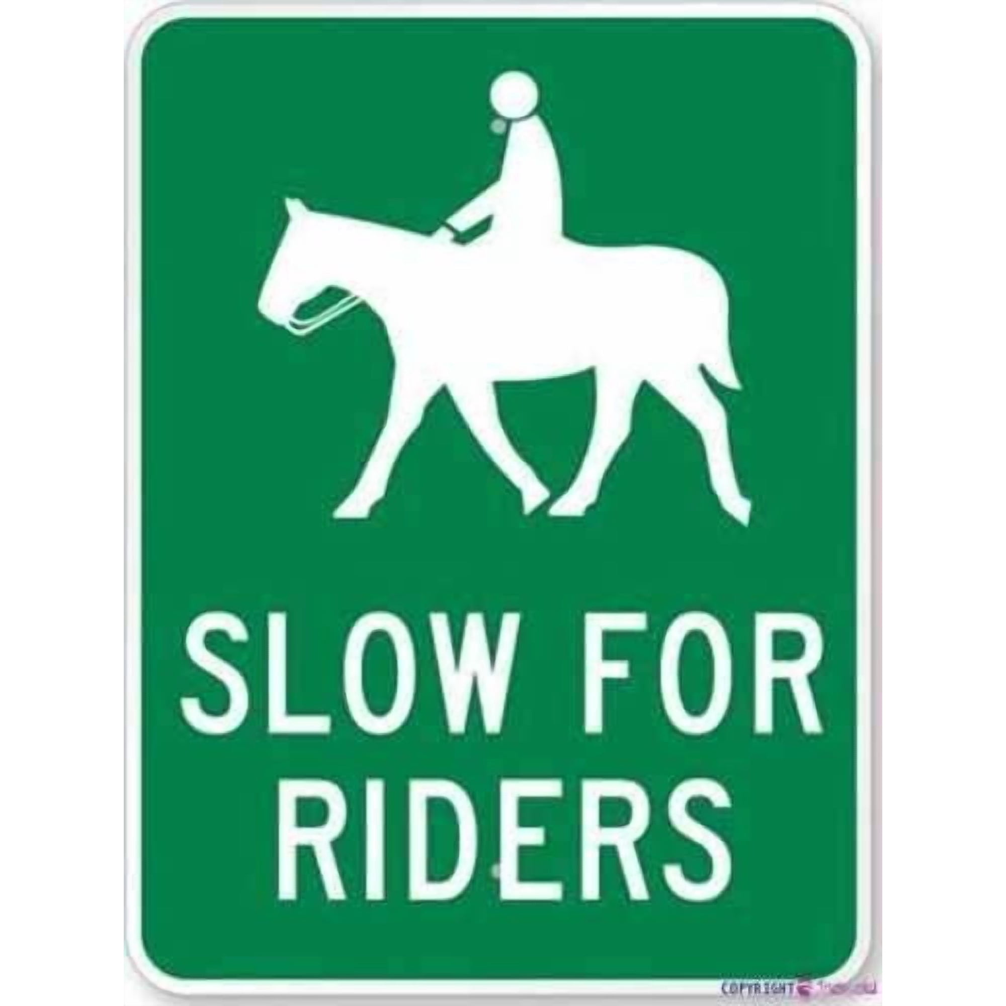 (2-Pack) Metal Tin Sign Metal Road New Slow for Riders (with Horse & Rider Engineer Grade Tin 8x12 Inch Office Signs Outdoor Indoor Sign