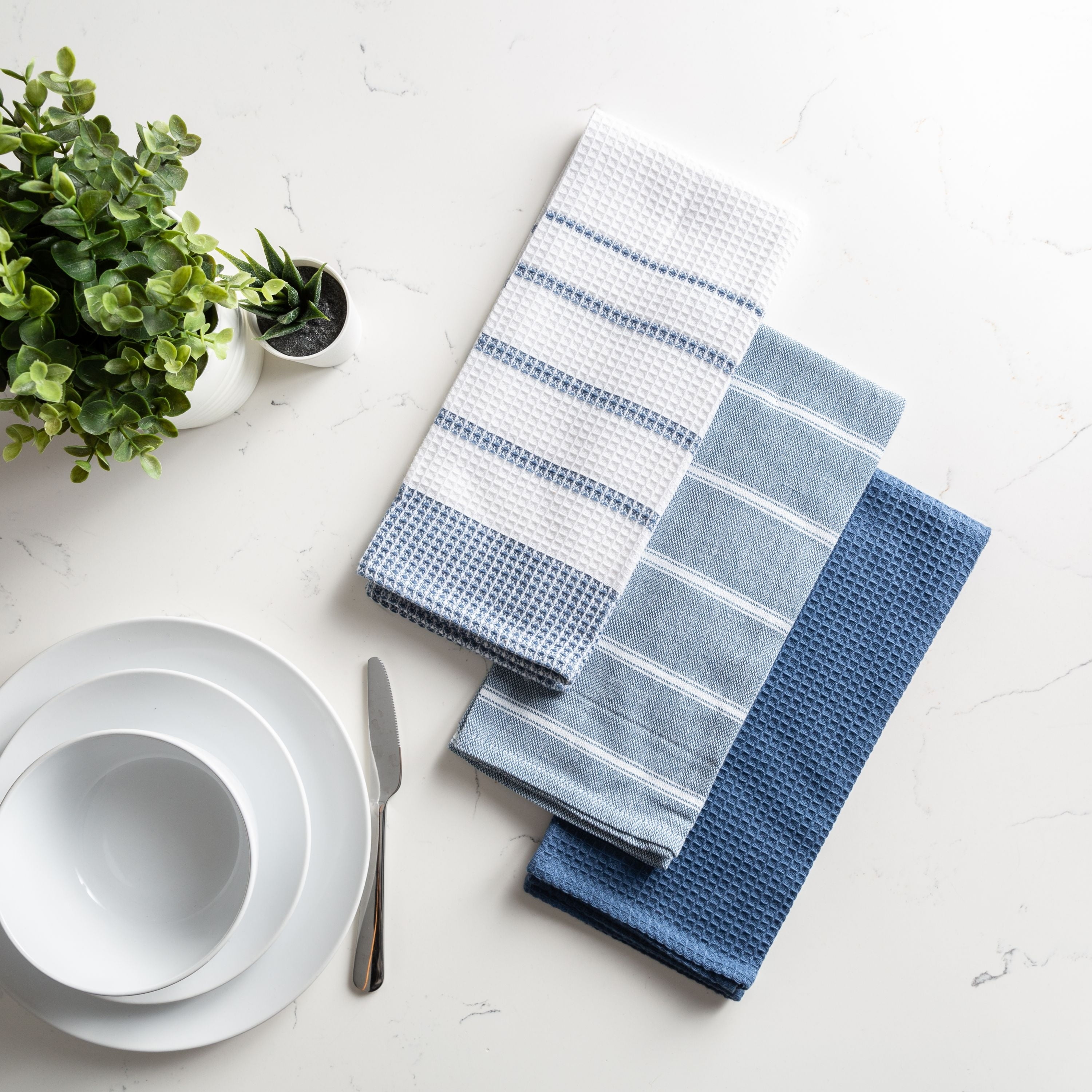 Fabstyles Fouta 3 Piece Assorted Kitchen Towel Set Extra Large 100% Cotton, 32" x 22"