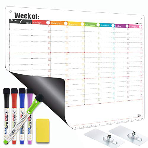 Magnetic Dry Erase Calendar for Refrigerator or for Wall - Weekly Whiteboard Planner Timetable Schedule Chore Chart to-Do List - Included Adhesive Hooks Wall Hanging, 5 Fine Tip Markers, 1 Eraser - Walmart.com