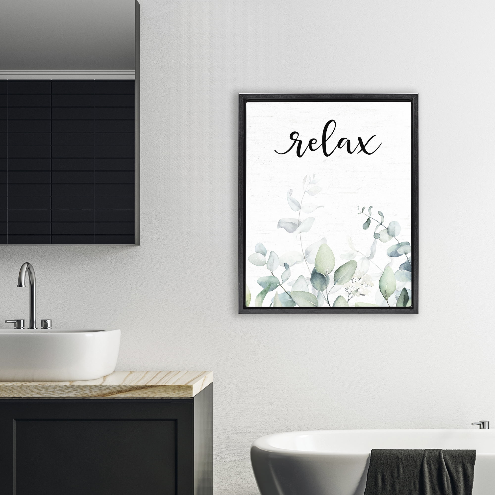 Relax Leafy Herbs Black Framed Floater Canvas Wall Art, design by Lettered and Lined