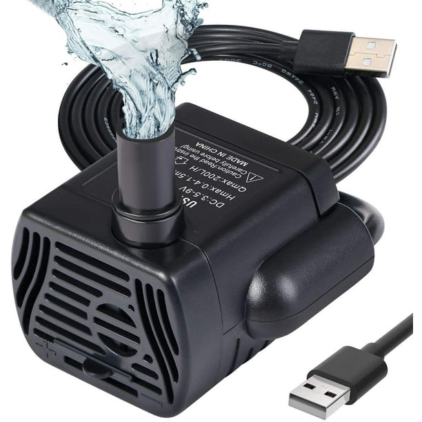 Bomba de agua sumergible, bomba de acuario ajustable 200L/H 3W Bomba ultra silenciosa Catit USB para estanque Fuente de tanque de peces Tanque de peces Cable de 1,4 m Ormromra WLJ-3136
