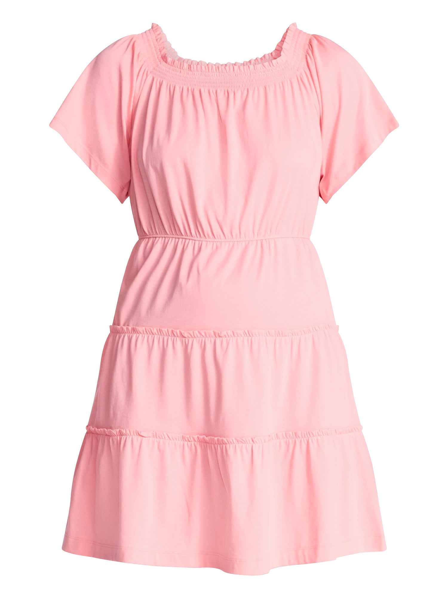 Time and Tru Women's Tiered Cotton Mini Dress with Flutter Sleeves, Sizes XS-XXXL
