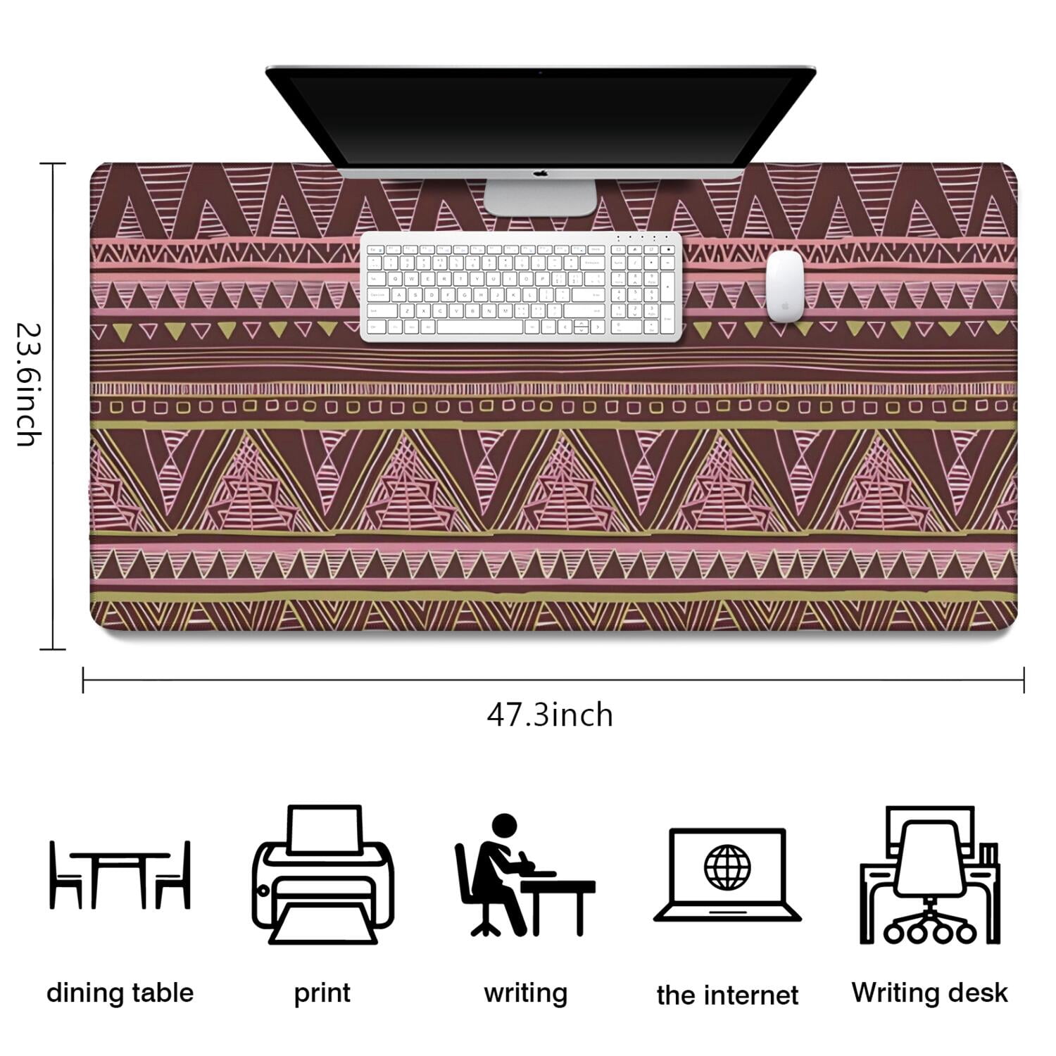 Long Mouse Pads for Desk,Brown Geometric Striped Pattern Desk Mats on Top Of Desks, Desk Mouse Pad Extra Large with 3mm Non-Slip Base and Stitched Edge for Gaming,Office,Work,Home 47.3"x23.6"