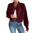 thumbnail image 2 of Women's Slim Short Zipper Cardigan Polo Collar Corduroy Jacket for Fall and Winter Wear, Comfortable and Fashionable for Daily Use,Wine,XL, 2 of 8