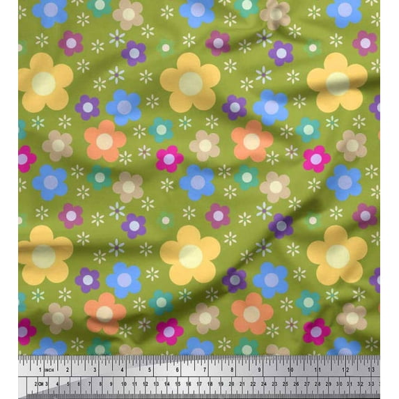 Soimoi Crepe Silk Fabric Floral Clip Art Printed Fabric 1 Yard 42 Inch Wide