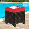 thumbnail image 2 of YSMW 2 Pieces Outdoor Patio Ottoman, All Weather Rattan Wicker Ottoman Seat, Patio Rattan Furniture, Outdoor Footstool Footrest Seat w/Removable Cushions(Mix Brown + Red), 2 of 20
