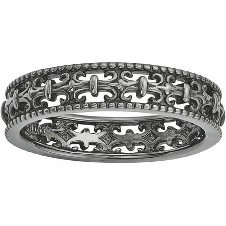 Stackable Expressions Sterling Silver Black-Plated Carved Band