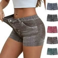 thumbnail image 2 of Vhkiploz Summer Hot Shorts for Women Stretchy Butt Lifting High Waisted Faux Denim Shorts Yoga Active Workout Running Jean Printing Shorts, 2 of 7