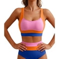 thumbnail image 5 of Stamzod Women's High Waisted Bikini Sets Sporty Two Piece Swimsuits Color Block Tummy Control Bathing Suits High Cut Swimwear Orange XXL, 5 of 5