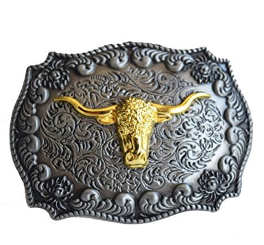Golden Long Bull Horn Belt Buckle 