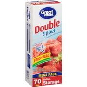 Great Value Double Zipper Food Storage Bags, Gallon, Mega Pack, 70 Count