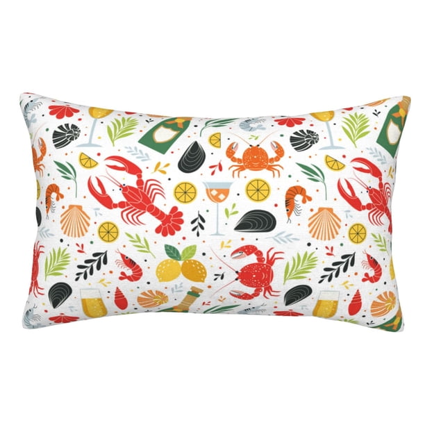 Fotbe Crabs Shrimps Funda de Almohada Decorativa Estilo Occidental, Lujo en Algodón, Fundas para Almohadas King, Cojín Estampado para Decoración del Hogar-14"x20"