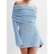 thumbnail image 4 of Vestido Elegante Tipo Suéter de con Hombros Descubiertos para Mujer, Ajustado, de Larga y Crochet Azul S, 4 of 7