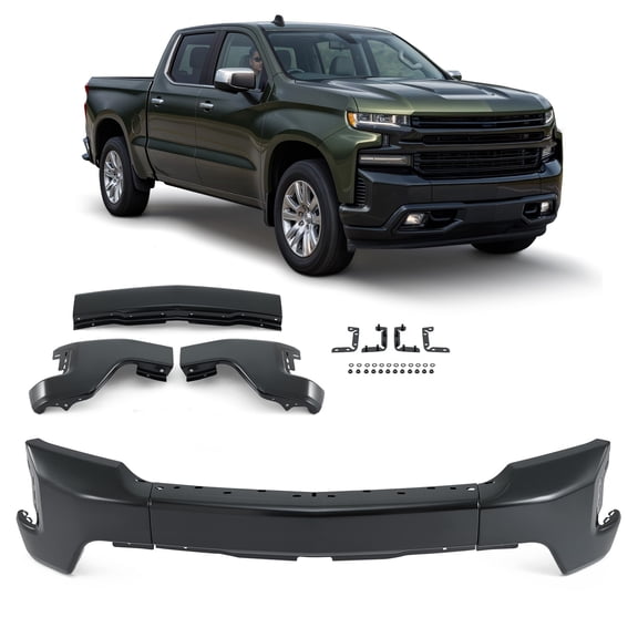 Black Steel Front Bumper Face Bar for 2019-2022 Chevy Silverado 1500 Split Style