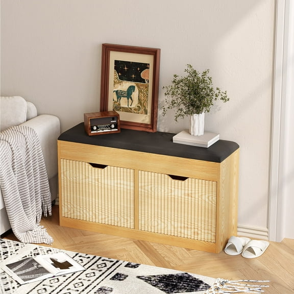 Tarnorci Shoe Storage Bench with Padded Seat, 2 Flip Drawers and Lift Top Storage