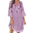 thumbnail image 2 of Puntoco Vestido De Manga Corta Con Cuello En V, Vestido Irregular De Doble Capa De Gasa Con Manga Tres Cuartos Y Cuello En V Estampado Para Mujer Morado Xxxl, 2 of 6