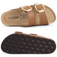 thumbnail image 3 of Litfun Women's Cork Footbed Slide Sandals Summer Leather Flat Sandals with Adjustable Buckles, Light Brown, 3 of 8