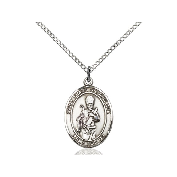 Sterling Silver St. Simon Pendant 3/4 x 1/2 inches with SS Lite Curb Chain