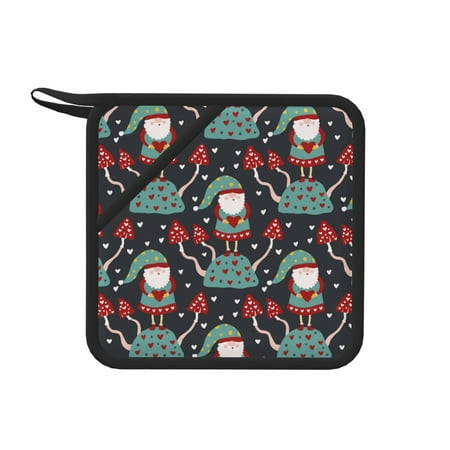 

Sikiie Gnome With Mushroom 2 Pot Holders Kitchen Insulation Mats Heat Resistant Pot-Holder Oven Anti-Scald Pads for Cooking Baking 7.1*7.1inch