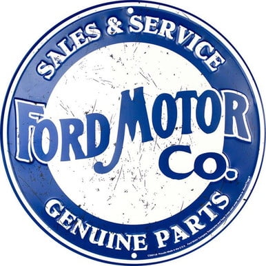 HangTime Ford Motor Co.  Sales & Service Genuine Parts Aluminum Nostalgia sign 12 inches in diameter