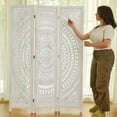 thumbnail image 2 of Room Divider Wood Carved Wall Divider Indoor Folding Bohemian Style Portable Partition Screen for Home Office Garden Terrace - 3 Panels (Antique, White-Washed), 2 of 8