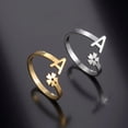thumbnail image 2 of Anillos de acero inoxidable para mujer, joyería de temperamento Simple, letra abierta, flor, Color dorado, regalos de aniversario, 2 of 4