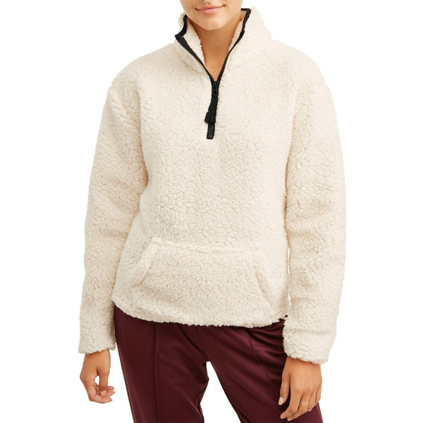No Boundaries Juniors' Quarter-Zip Sherpa Pullover Sweater 