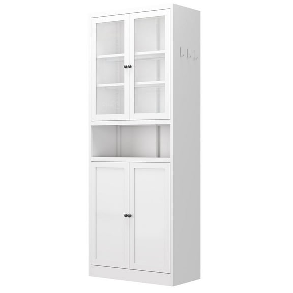 S-HOME Freestanding Metal Kitchen Pantry Cabinet - 72 Inch Tall White Storage with Adjustable Shelves for Kitchen or Bathroom