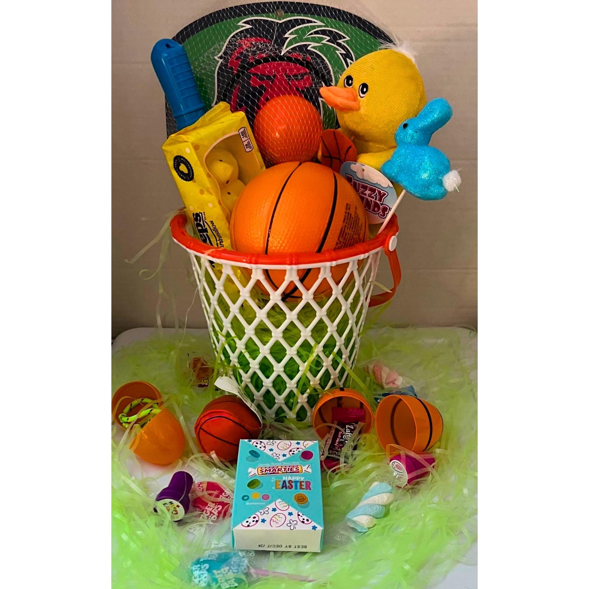 Prefilled Basketball Themed Easter Basket with Ball, Wall Hoop set