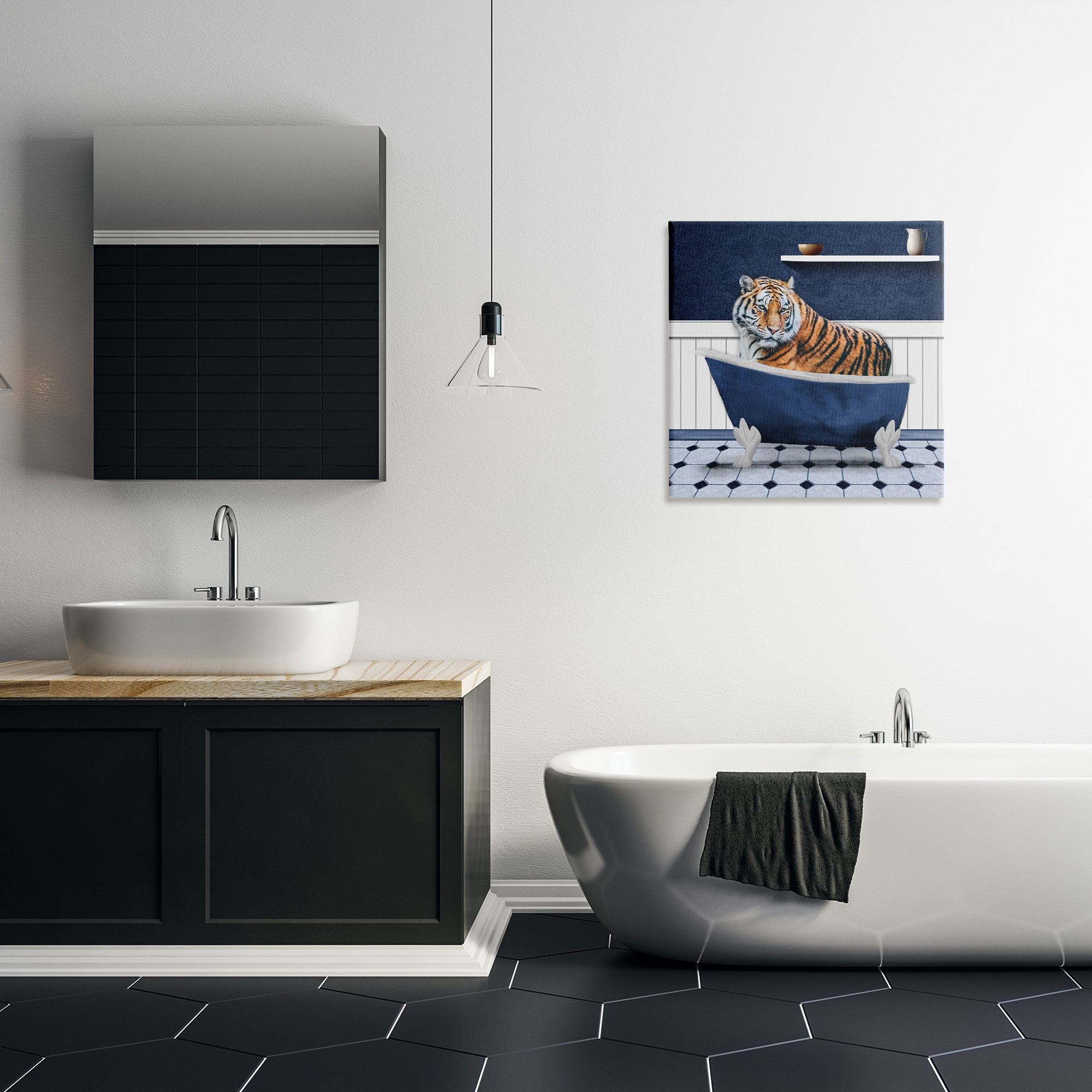 Stupell Industries Tiger in Blue Bathroom Bath & Laundry Painting Wrapped Canvas Art Print Wall Art, 24 x 24