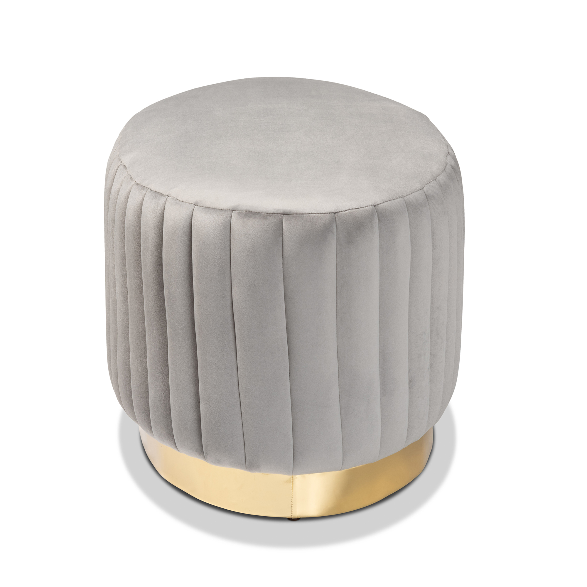 Baxton Studio Kirana Glam and Luxe Grey Velvet Fabric Upholstered and Gold PU Leather Ottoman
